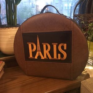 Paris vintage brown leather hat box/ bag